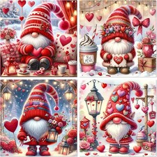 4 Pack Gnome Diamond Art Kits for Adults-5D Gnome Love Diamond Painting Kits for