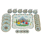 VINTAGE OHIO ART TIN LITHO CHILD'S TEA SET 23 pc FLORAL DUTCH SWISS ALPS