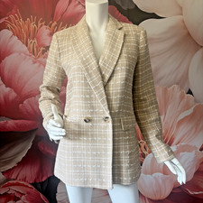 Ann Taylor Beige Tweed Plaid Blazer Jacket Women  s Size 2 NWT Cotton Blend