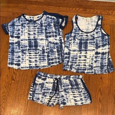 Lucky Brand Blue Tie-Dye Women's 3 Piece Pajama Set - Medium