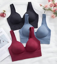Seamless Wire Free Bra Womens L Comfort Pullover Fixed Cups Choose Color