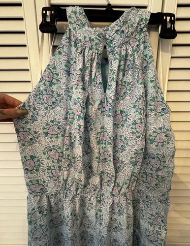 Abito LOFT Bloom Crossover Halter aderente svasato blu floreale in vita taglia 16 - Foto 8 di 11