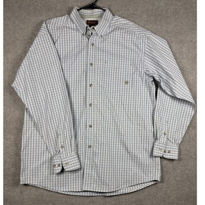 Ariat Plaid Button Down Shirt Western Mesh Back XL Blue Green