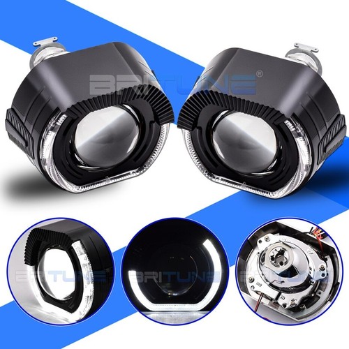 HID Bi-xenon Lens Black LED Angel Devil Eyes Projector H4 H7 Headlight Retrofit - Picture 2 of 17