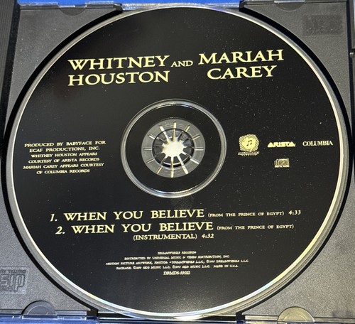 PRINCE OF EGYPT WHEN YOU BELIEVE CD WHITNEY HOUSTON MARIAH CAREY SOUNDTRACK - Picture 2 of 3