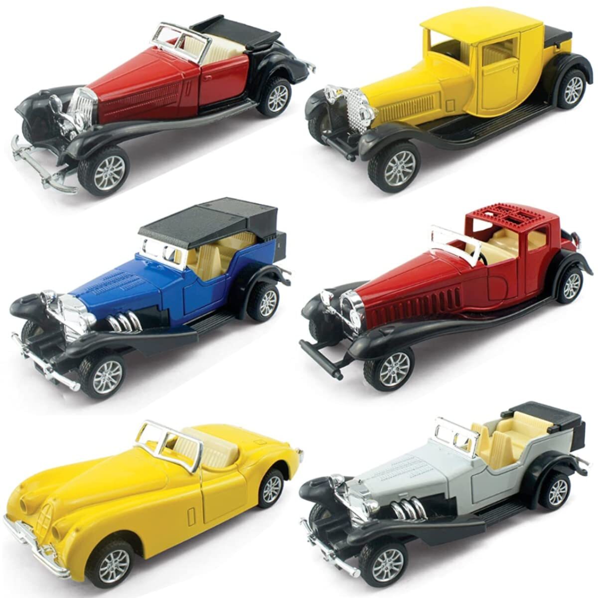 6 Pack - Diecast Cars Antique Classic American Vehicles with Pullback Action ...