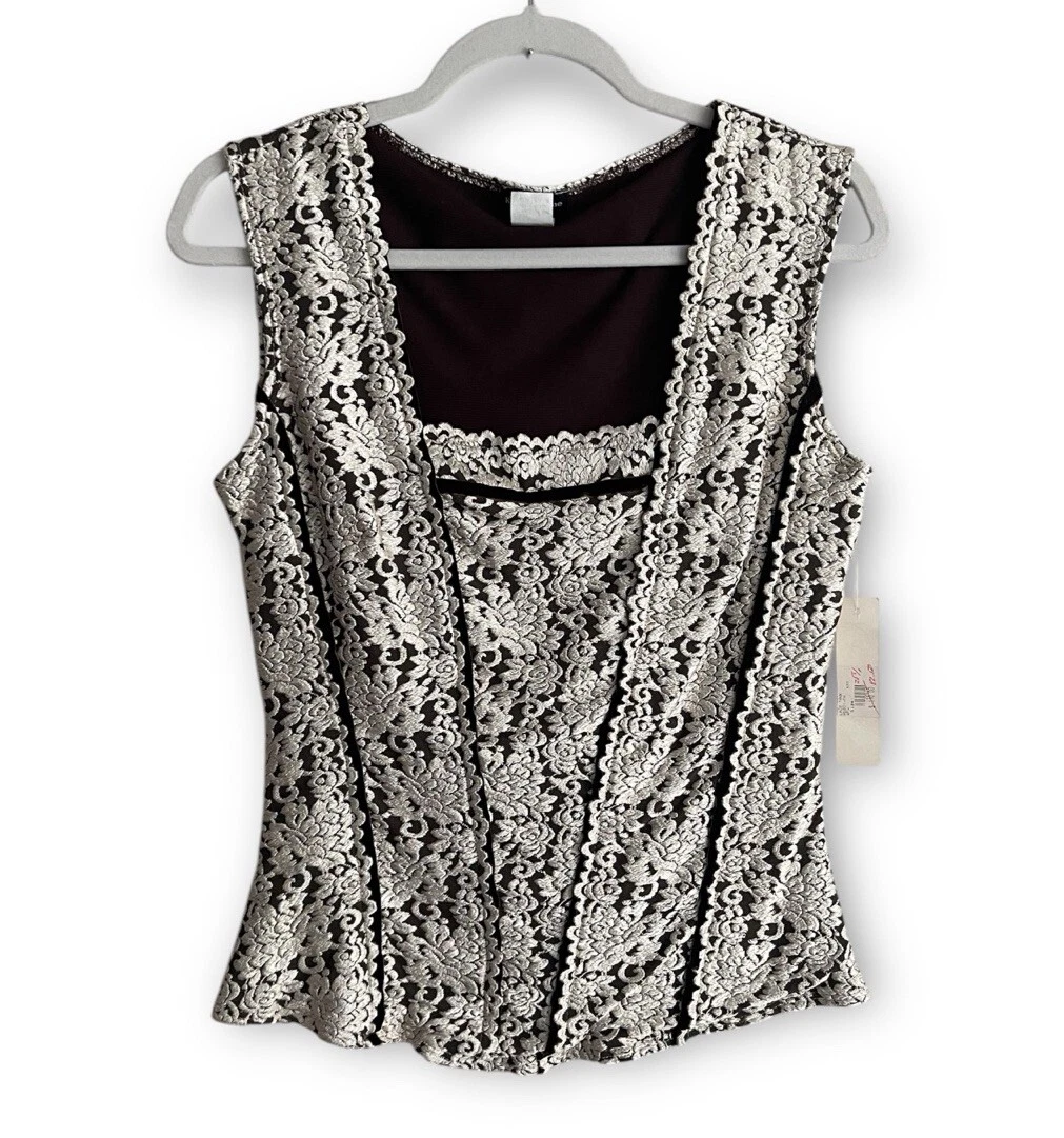 Top in pizzo coquette stile corsetto Kay Celine nuovo con etichette vintage taglia MEDIA