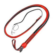 Indiana Jones Bullwhip Genuine Leather | Red & Black 4 Feet Long 12-Plait
