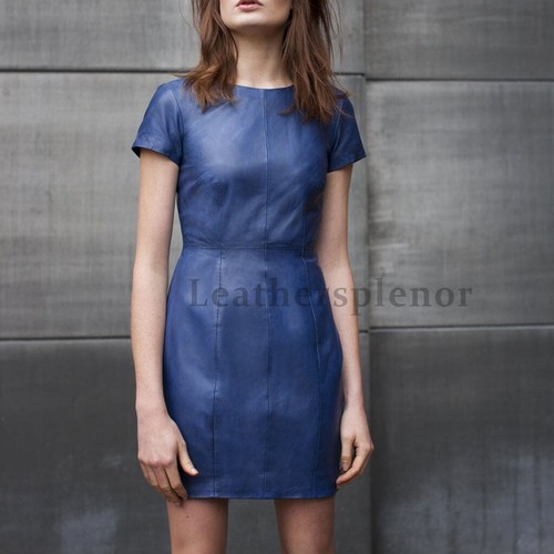 Daytime Mini Leather Dress Blue Leather 