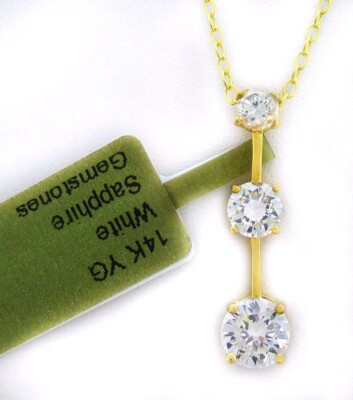 WEISSER SAPHIR 1,64 kt ANHÄNGER 14 K GOLD ** NEU MIT ETIKETT **