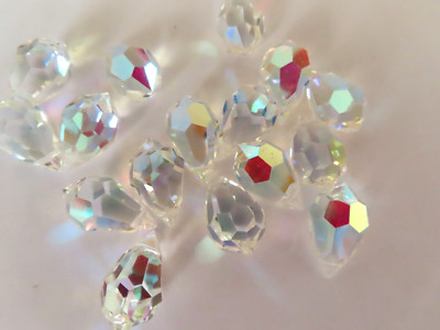 Preciosa Genuine Czech Machine Cut Drop Pendant 12x18mm Crystal AB, 6 pendants