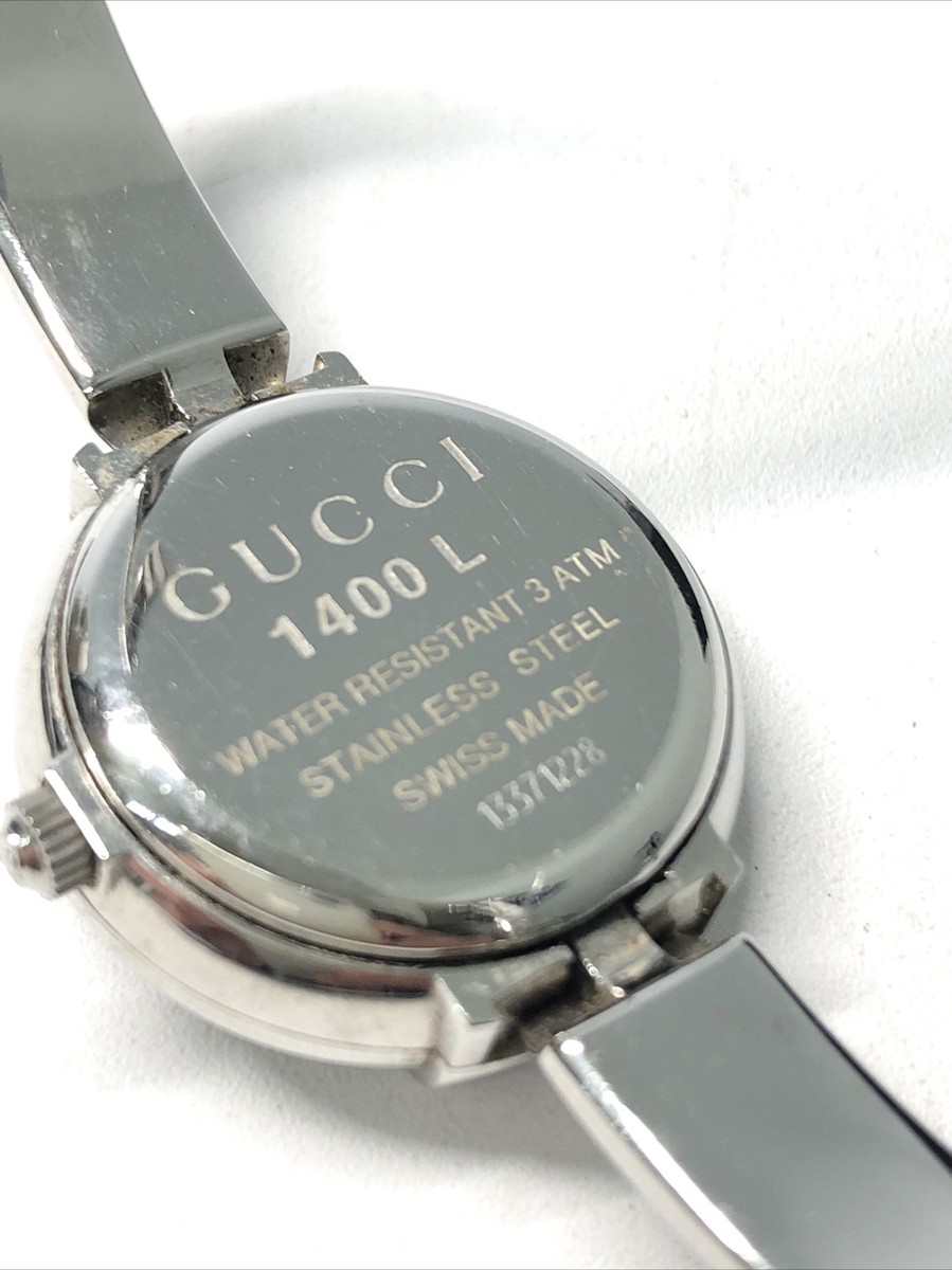 GUCCI 1400L Watch Silver White Dial QZ Women's Bangle Wrist Watch