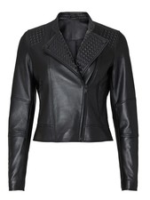 Slate & Willow Embossed Studs Moto Black 100% Leather Jacket Zipper Pockets Xs/s