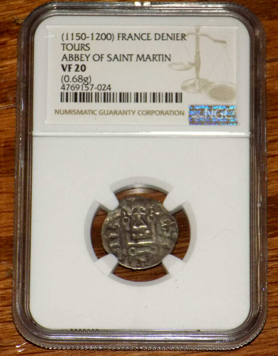 France Denier 1150-1200 Abby Saint-Martin de Tours NGC VF20