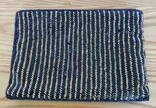 Vtg seed bead clutch purse black  gold striped silk lined zippered evening bag