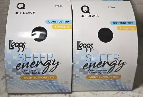 2 Pair Leggs Sheer Energy Compression Tights Light Support Leg Jet Black Q 97962