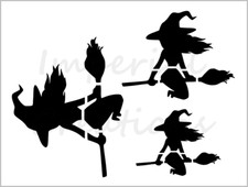 Witch On A Broom Stencil 3 Sizes Halloween Cookie 8.5" x 11" Reusable Sheet S823