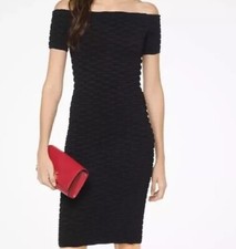 Michael Kors XS Ribbed Off Shoulder midi body con dress Black Cocktail NWT $175