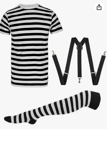 SAOLA T shirt uomo Halloween a righe bianco nero top bretelle nere bretelle e calze