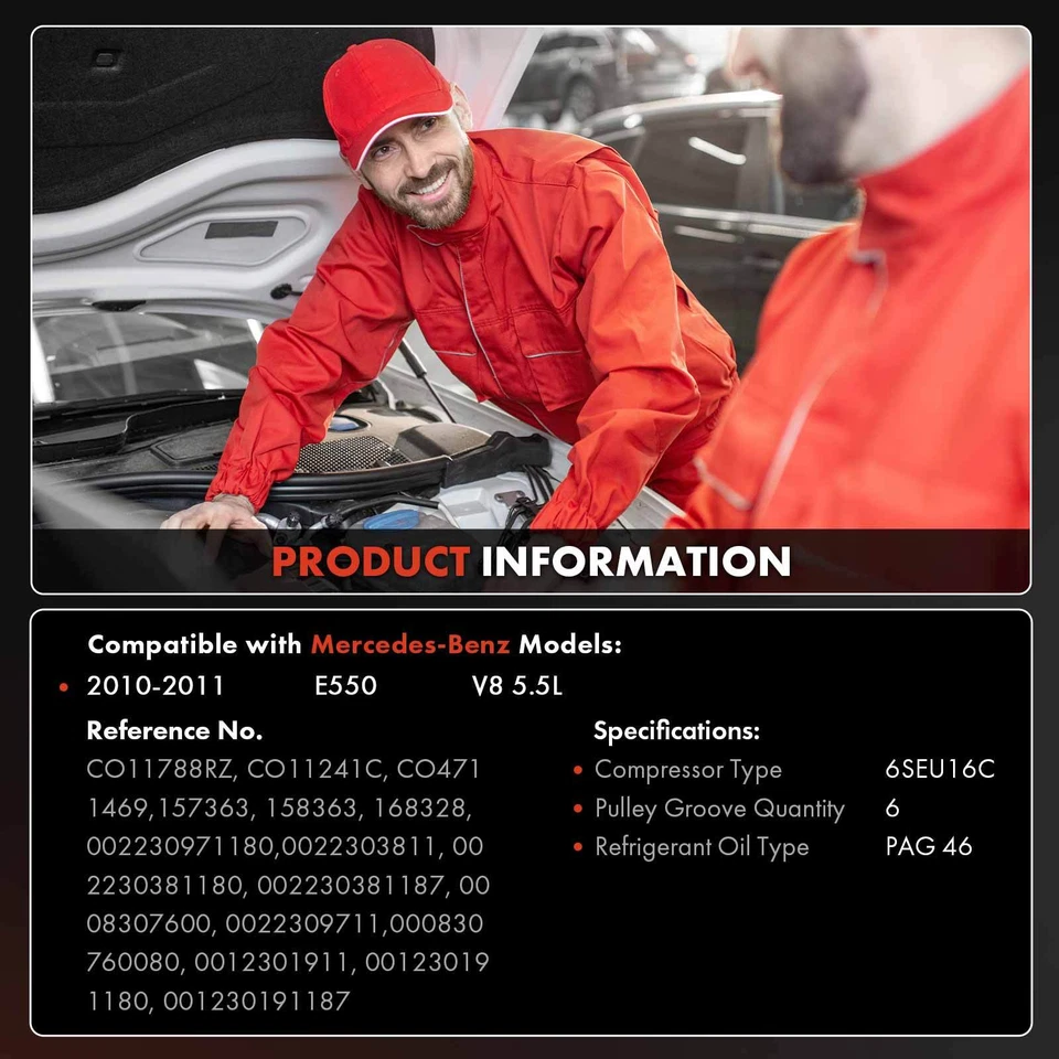 A/C Compressor w/ 6-Groove Pulley for Mercedes-Benz W212 E550 2010-2011 V8 5.5L - Image 2 of 4