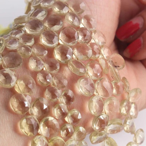 1 Strand Lemon Quartz Faceted Briolettes -Heart Shape Briolettes 8mm-9mm - Picture 6 of 7