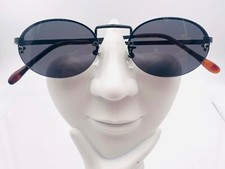 Vintage Claiborne Black Metal Oval Half-Rimmed Sunglasses Frames