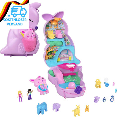 Polly Pocket Mama Und Joey Känguru Tasche - 2-In-1-Spielset Mit Tierkinderzimmer