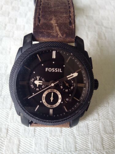FOSSIL Machine Mid-Size Chronograph Brown Leather Watch FS4656, Barely Worn.