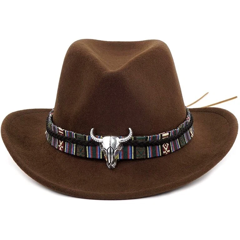 Marrón Vaquero Occidental, Sombrero de Vaquera, Correa de Toro Multicolor, Hombres Mujeres, Talla Única Foto 4 de 4