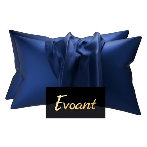 Satin Silk Pillowcase for Hair and Skin Size Pillow Cases Set of 2, Queen Navy