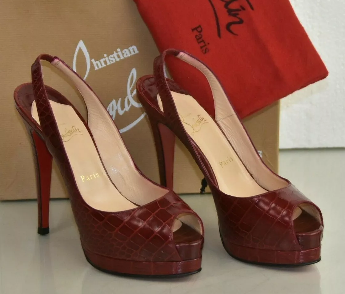 6495 NEW Christian Louboutin CATENITA CROCODILE ALLIGATOR Shoes Ruby Red 39