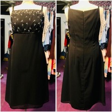 Y2k Black Chiffon Babydoll Dress Empire Waist 90s 2000s Prom Silver Embroidery