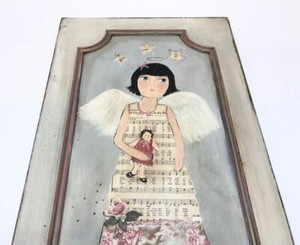Folk Art Hand Painted Angel Wood Panel By Carol 2008