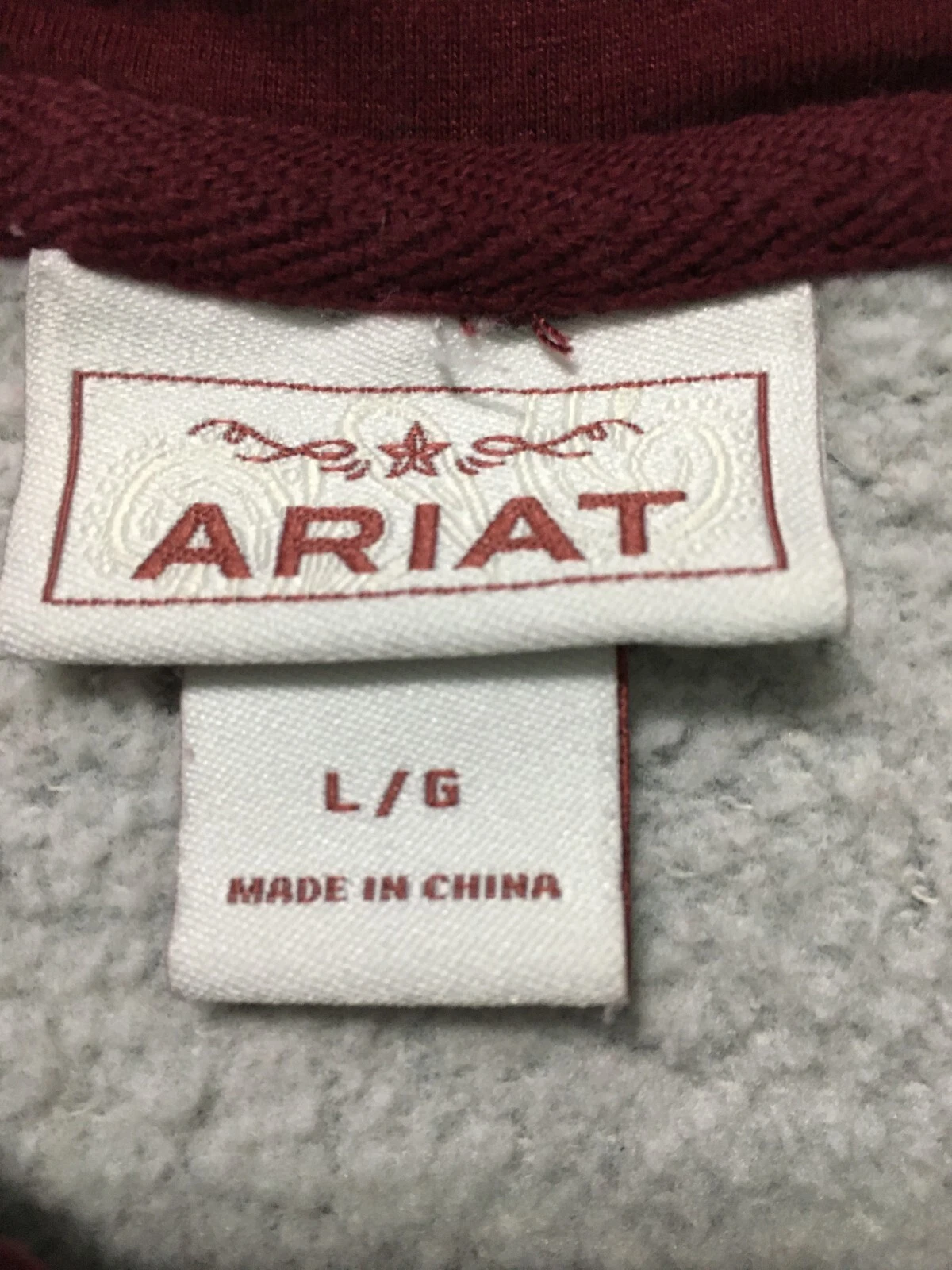 VETEMENTS Felpa con cappuccio Ariat uomo taglia L grigio bordeaux logo Spellout pullover L S