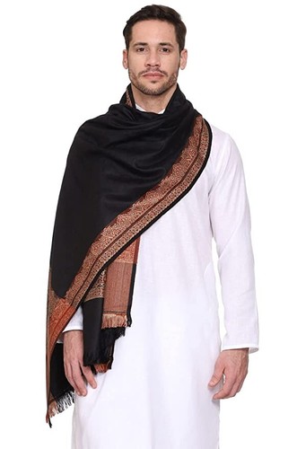 Black Men's Woven Border Soft Woolen Winter Shawl, Muffler, Stole Scarf  40X80 | eBay