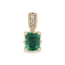 0.83tcw Natural Zambian Emerald  Pave Diamond Accent Necklace 14K