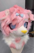 Fursuit Long haired Dog Fox Mascot Party Halloween Fur Cosplay head