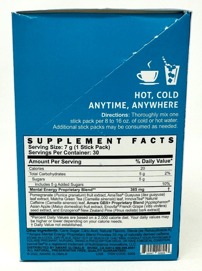 Amare Global Energy+ Pomegranate Lime Flavor 30 Sticks - New! EXP 6/2026