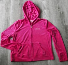 JUICY COUTURE VELOUR FULL ZIP HOODIE HOT PINK BLING LOGO WOMENS SIZE L