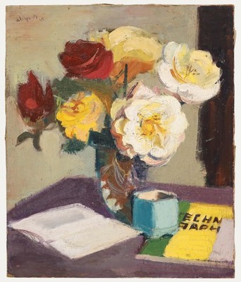Roger Aliquot (1914-1979) - Impasto 1945 Öl, Bouquet Und Bücher