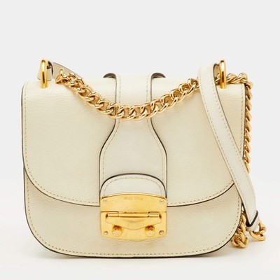 Miu Miu Pushlock Off White Madras Leather Crossbody Bag | eBay