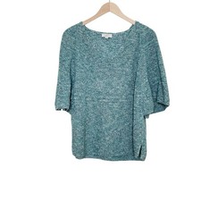 Ann Taylor Loft Blue Marled V-Neck Knit Sweater Short Sleeve Size Large