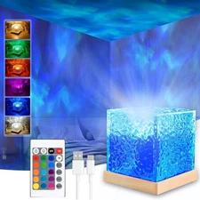Ocean Wave Projector Light,16 Colors Ocean Lamp Water Ripple Cube Night Light...