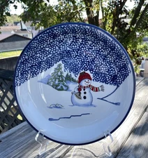 VTG Thomson Pottery Snowman DINNER Plate 10" Christmas Blue Cream Replacement