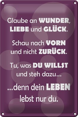 Schild Blech 20x30 cm - Made in Germany - Dein Leben lebst nur Du Metall Deko Sc