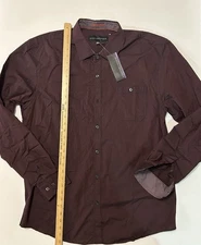 $50 Signature Studio Longsleeve Burgundy Polka Dot Flip Cuff Mens XL Dress Shirt