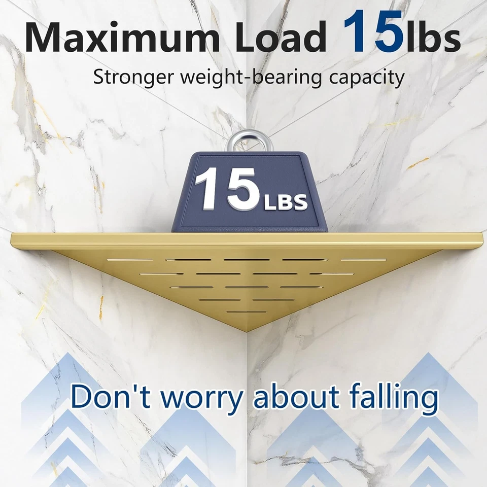 Estantes de ducha esquineros, 12” azulejo empotrado paquete de 12-2, dorado cepillado  Foto 3 de 4