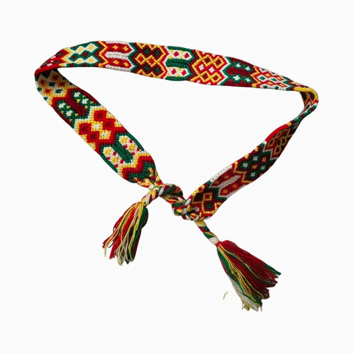 Boho Hippie Folk Handmade Multicolor Geometric Woven Sash Belt Size M 30-32" 