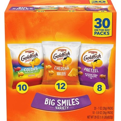 Goldfish Crackers Big Smiles Variety Pack with Cheddar, Colors, and Pretzels, Sn