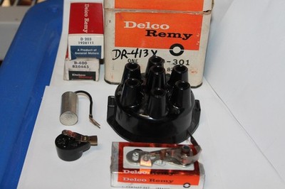 1941-42&1946-47-1948 PACKARD 6 NOS DELCO REMY DISTRIBUTOR CAP,ROTOR,COND, POINTS